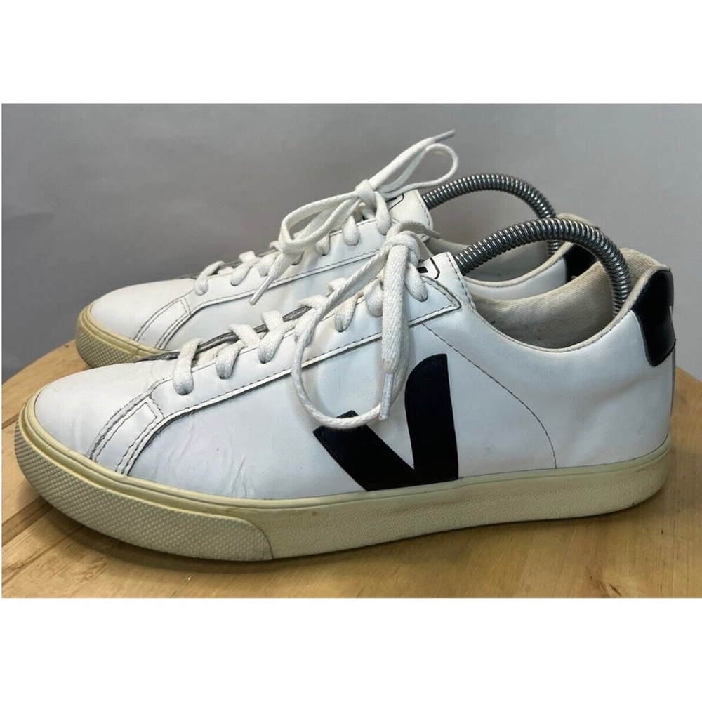 Veja White Leather Sneakers with Black V Logo